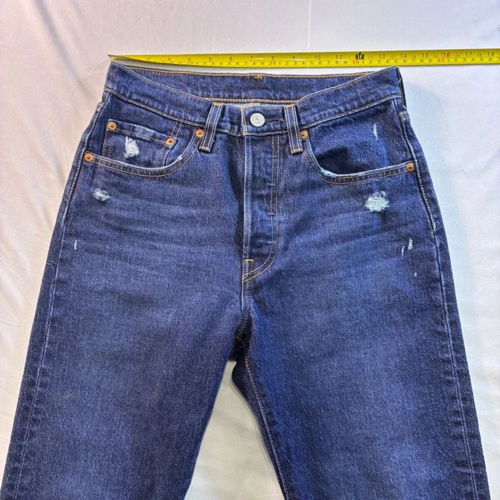 Levis 501 Original Fit Dark Wash Distressed Straight Leg Jeans W26 L26